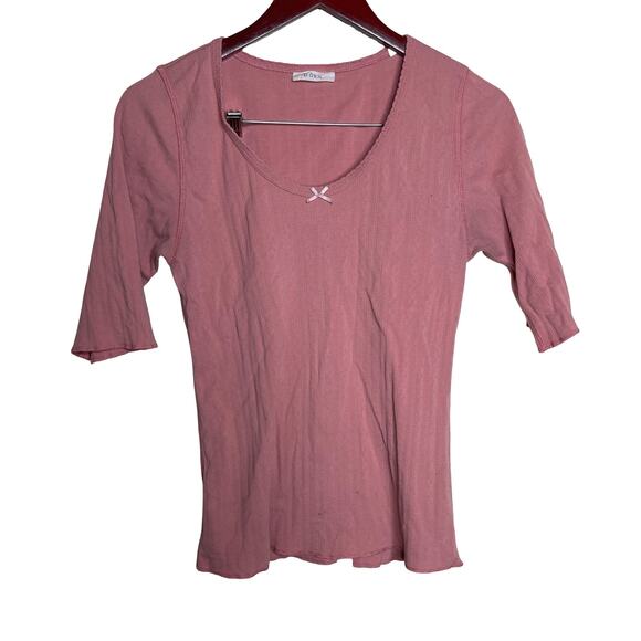Doen pointelle pink 3/4 sleeve scoop neck pink top sz XL - Picture 1 of 5
